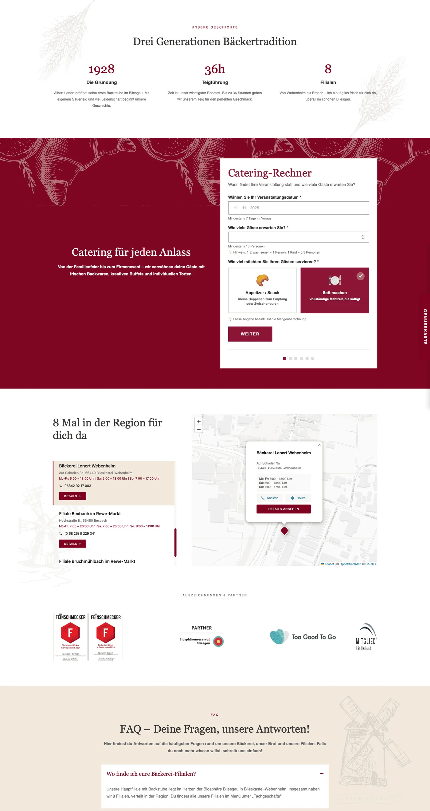 Website der Bäckerei Lenert
