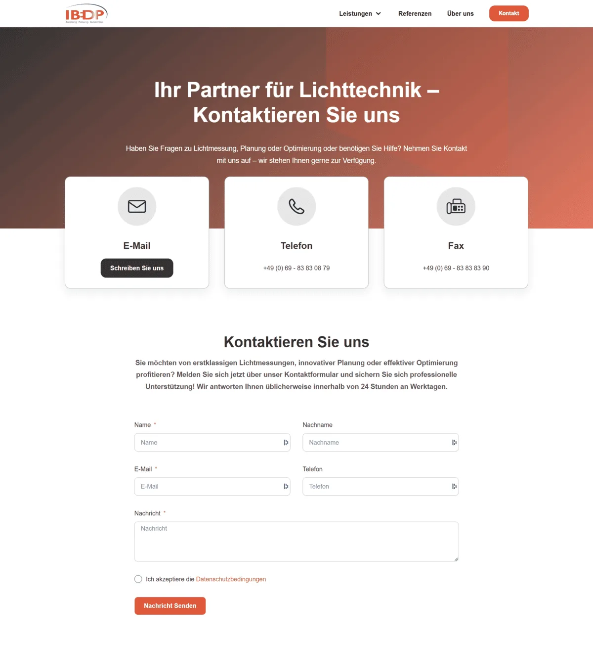 Screenshot der Kontaktseite von ib-dr-petry.de