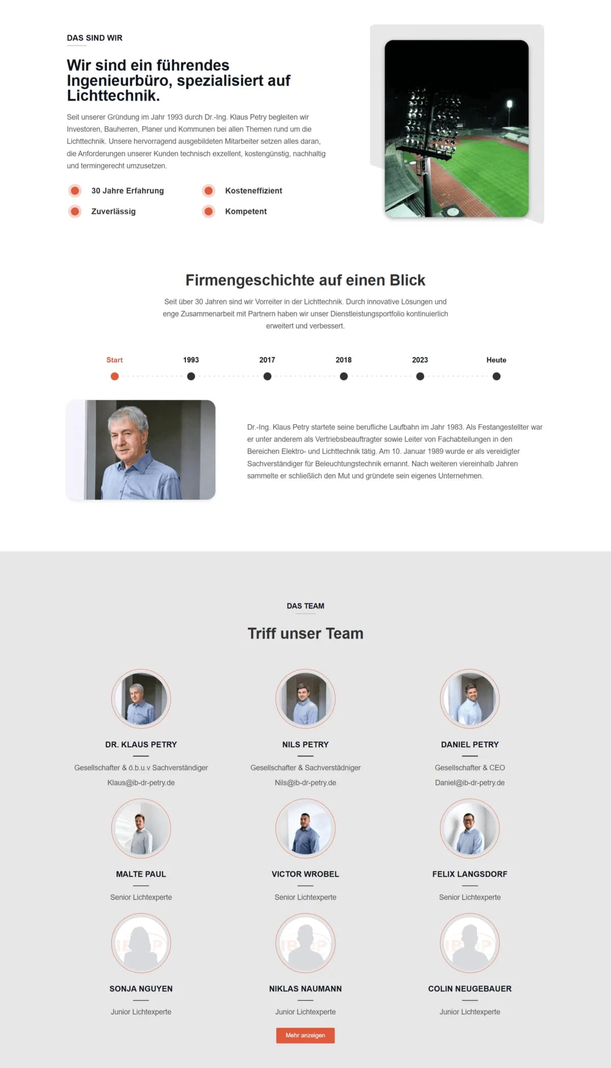 Screenshot der Team-Seite von ib-dr-petry.de