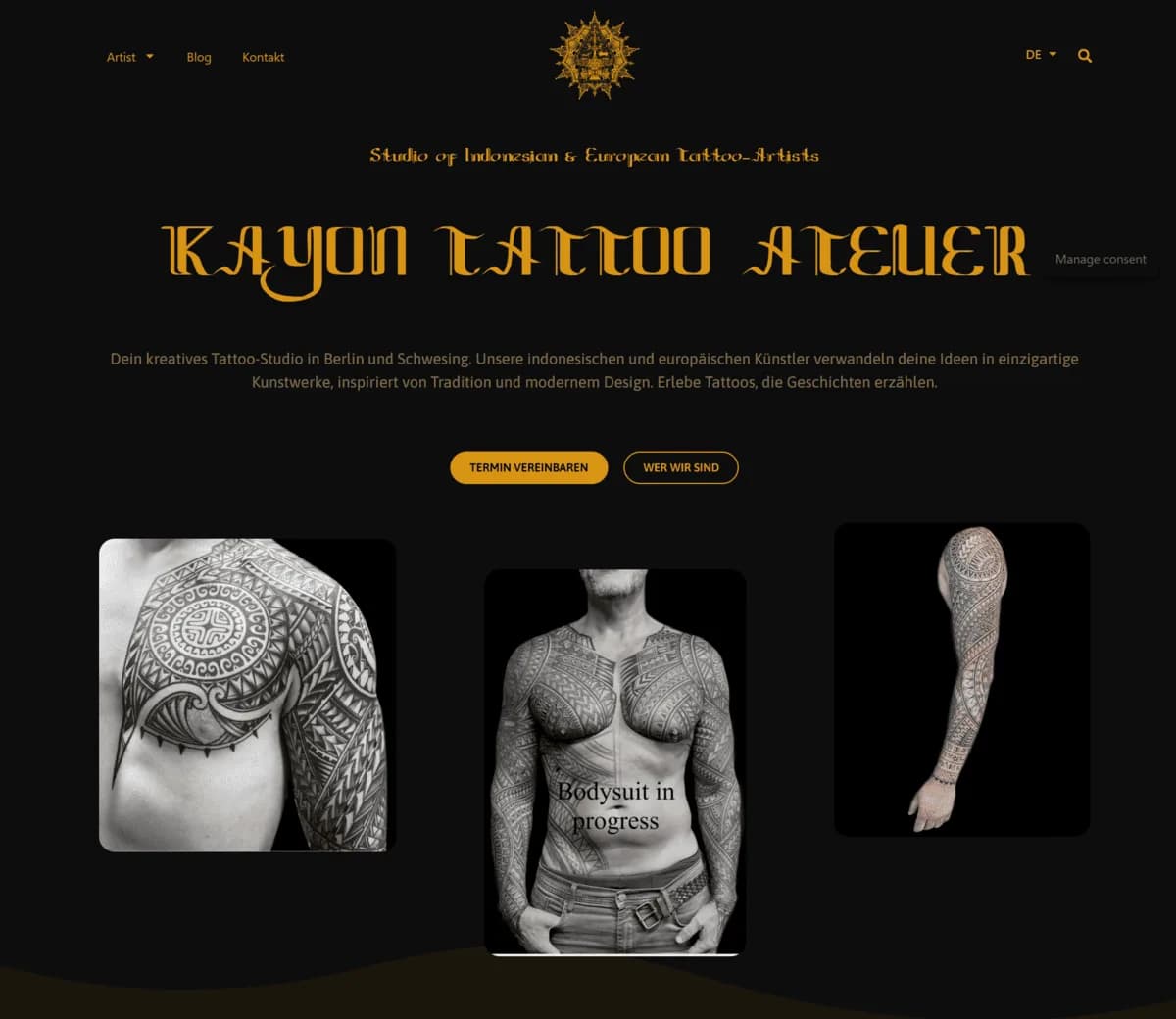 Startseite der neuen WordPress-Website des Kayon Tattoo Ateliers