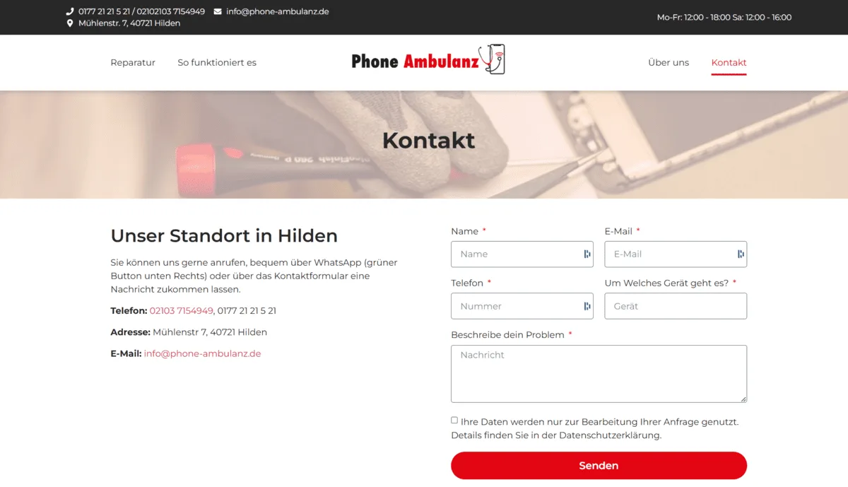 Ansicht 1 der Website von Phone Ambulanz
