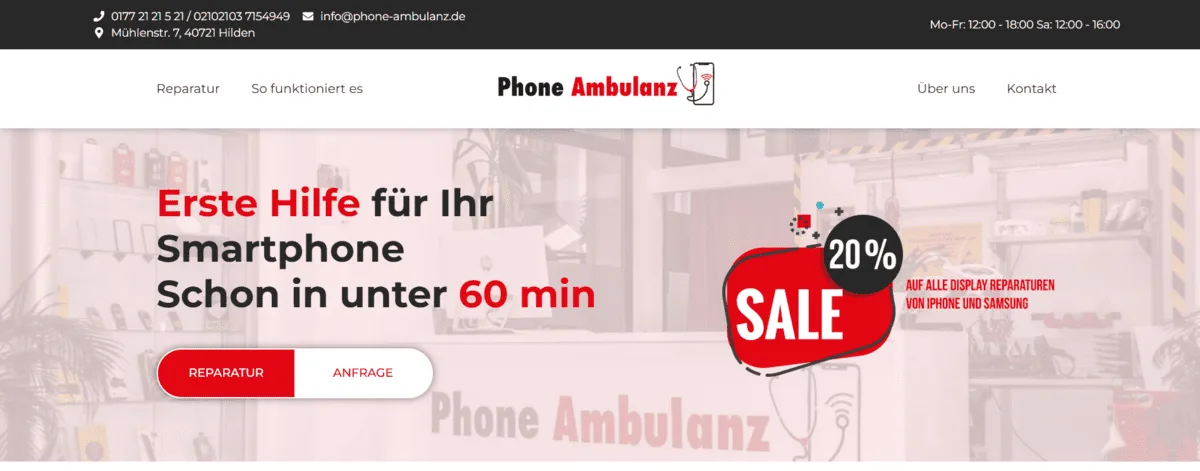 Website der Phone Ambulanz Hilden