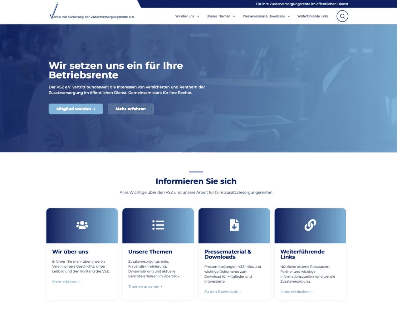 Neue Startseite des VSZ e.V.