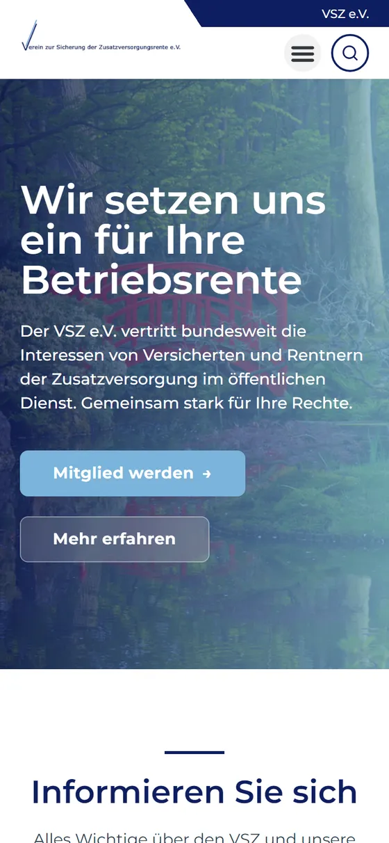 Startseite des VSZ e.V. auf dem Handy