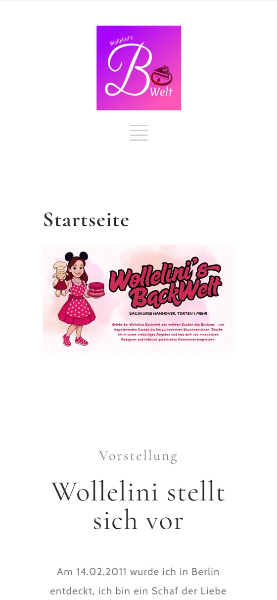Startseite von Wollelinis Backwelt auf dem Handy