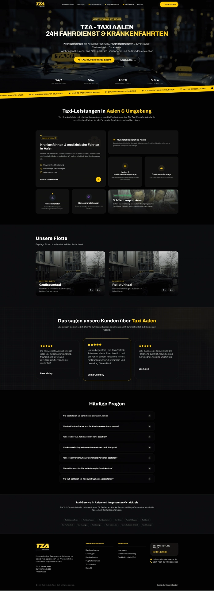 Website-Screenshot: Taxi-Zentrale Aalen